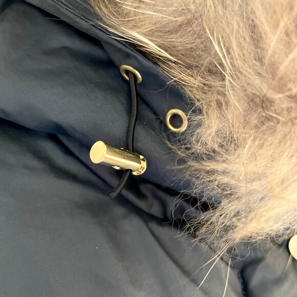 Soia & Kyo Fur Trimmed Waxed Parka Coat Jacket In Navy Indigo Size Small - Picture 7 of 13